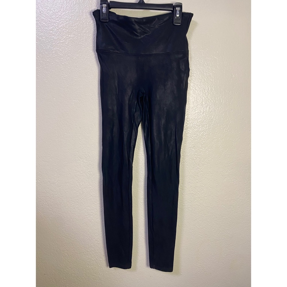 Spanx Faux Leather Leggings Black High Rise Liquid Look Size Small